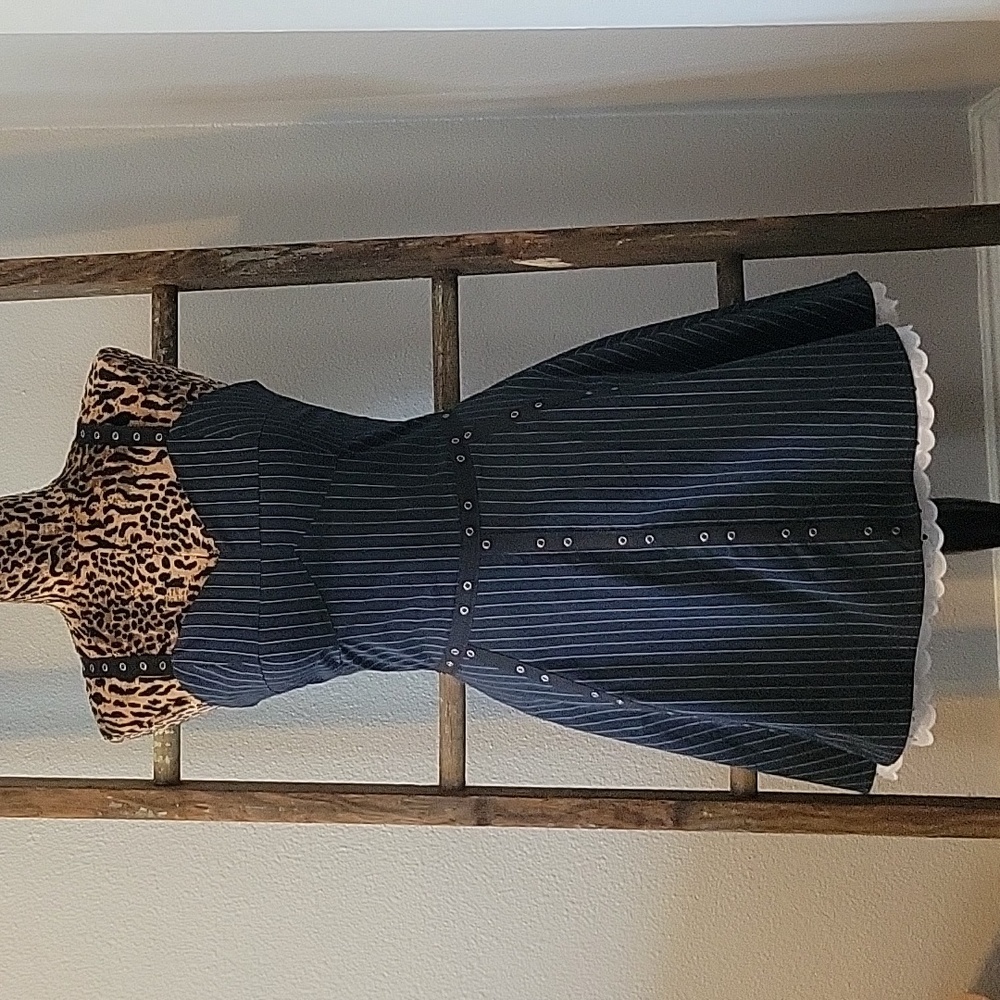 E C STAR Vintage Black Pinstripe Rockabilly Pinup Goth Sundress - Sz L